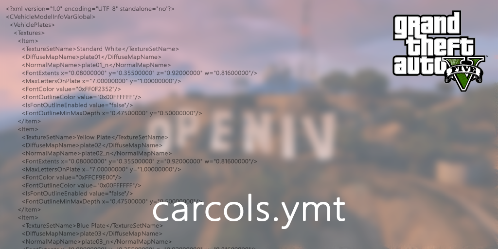carcols.ymt converted into XML format