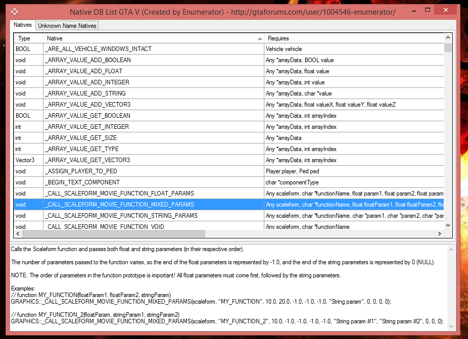 Enumerator's GTA V Natives Searcher/Downloader