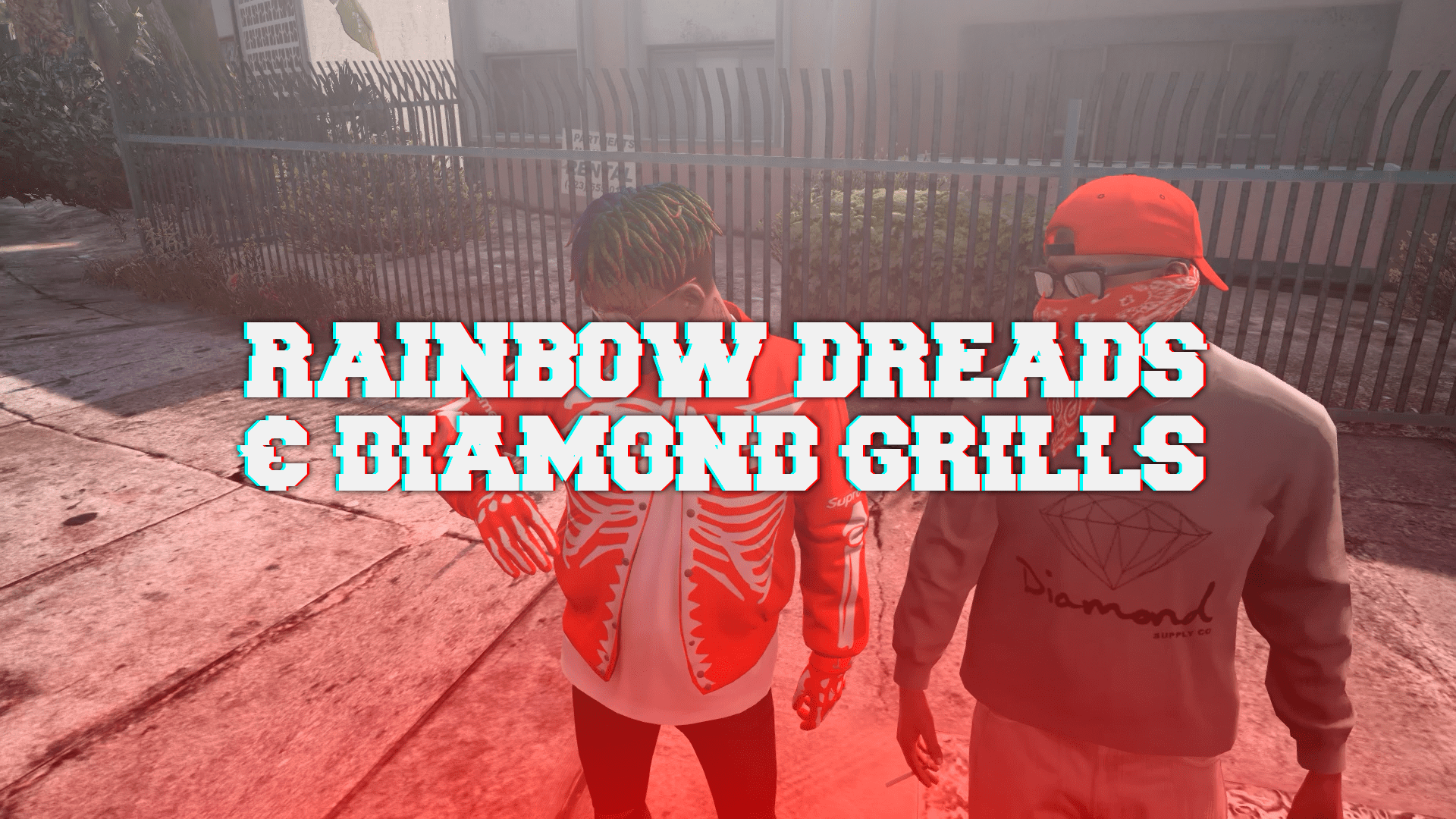 Rainbow Dreads (+ Red & White Diamond Grills)